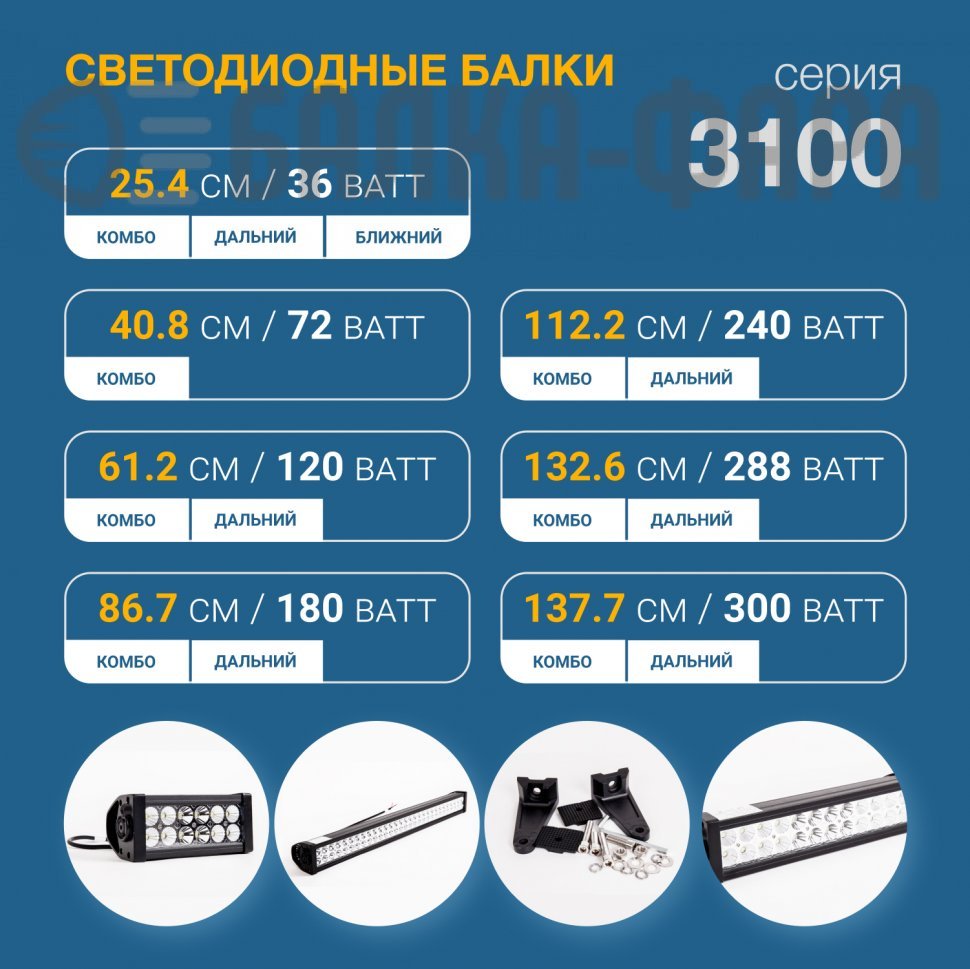 Светодиодная балка на 240 Ватт дальняя, серия 3100, оригинальные диоды